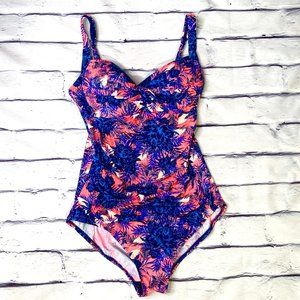 Emerald Bay Blue & Pink Ruched One Piece Swim Suit